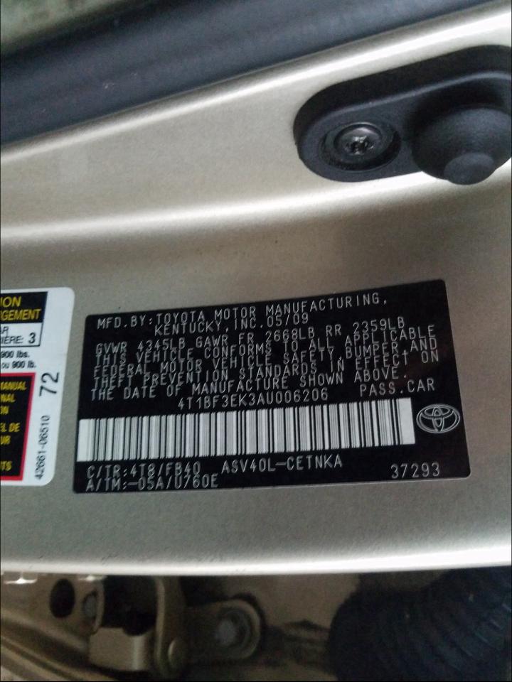 Photo 10 from auction – 2010 TOYOTA CAMRY BASE with VIN 4T1BF3EK3AU006206