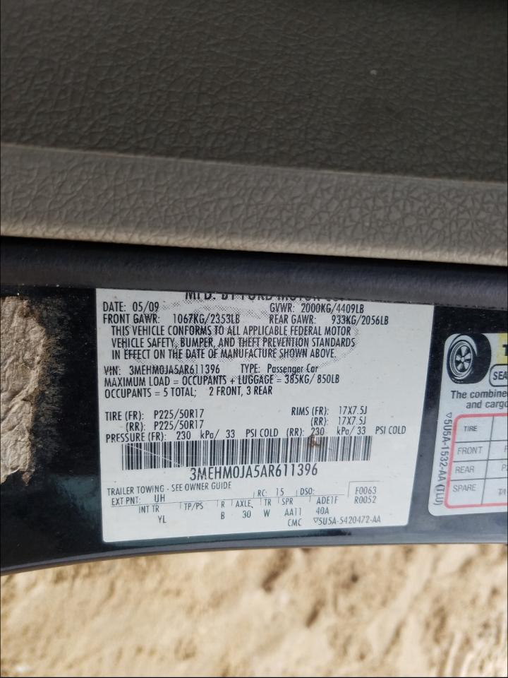 Photo 10 from auction – 2010 MERCURY MILAN with VIN 3MEHM0JA5AR611396