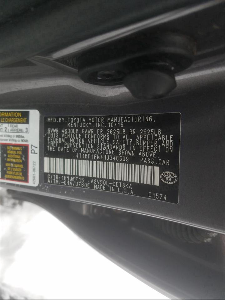 Photo 10 from auction – 2017 TOYOTA CAMRY LE with VIN 4T1BF1FK4HU346509