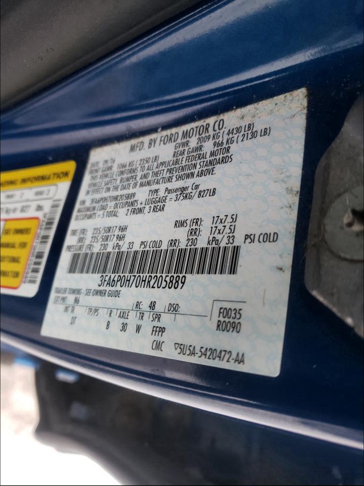 Photo 10 from auction – 2017 FORD FUSION SE with VIN 3FA6P0H70HR205889
