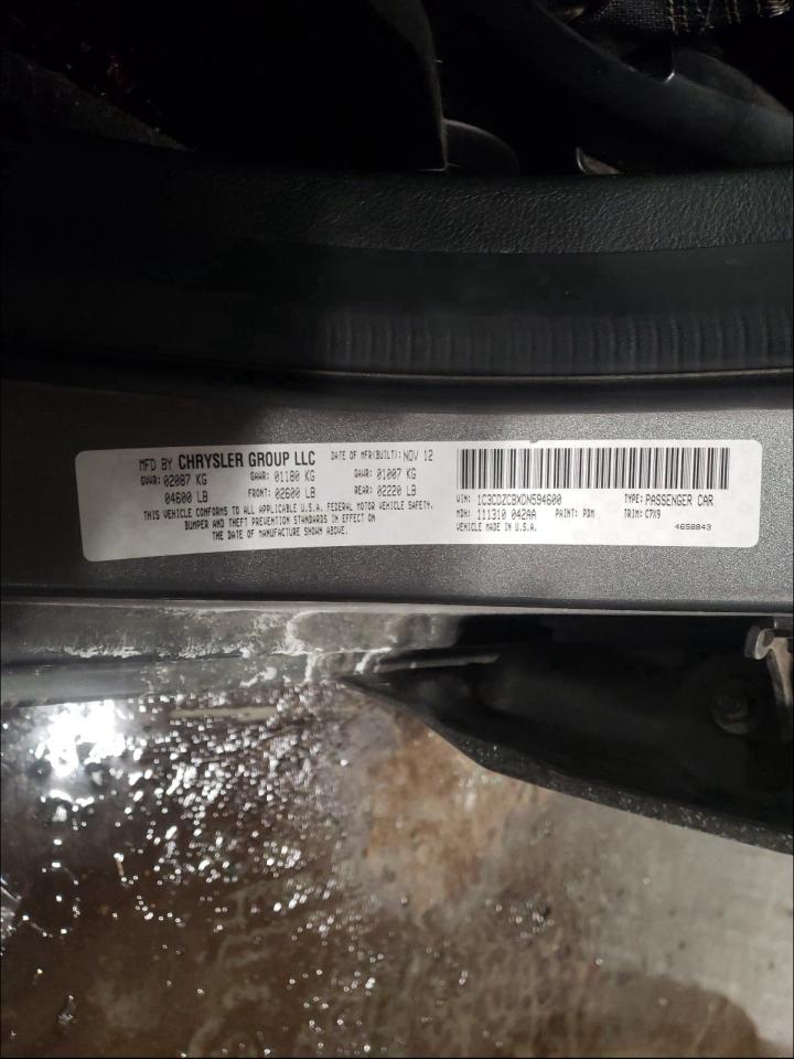 Photo 10 from auction – 2013 DODGE AVENGER SX with VIN 1C3CDZCBXDN594600