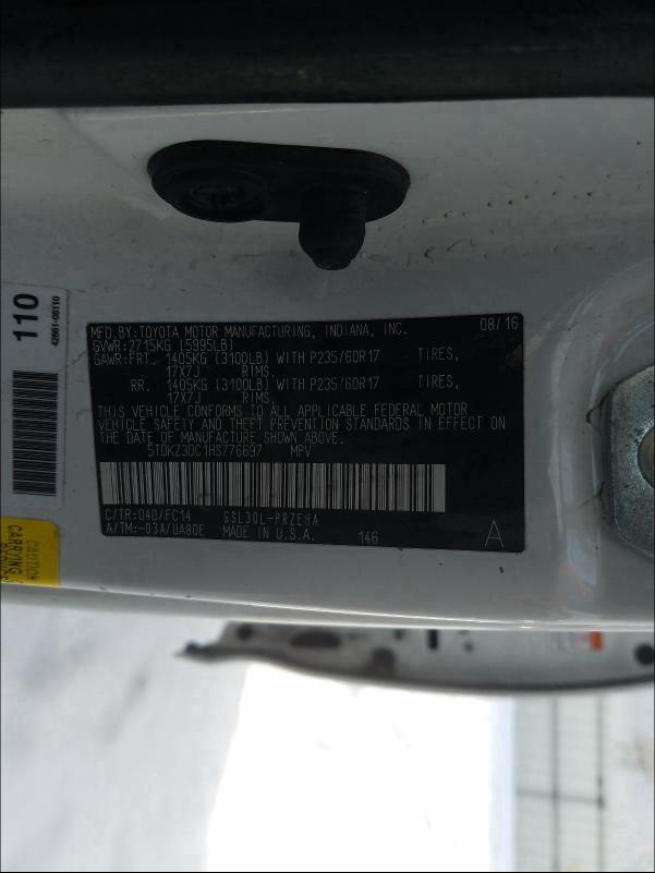 Photo 10 from auction – 2017 TOYOTA SIENNA LE with VIN 5TDKZ3DC1HS776697