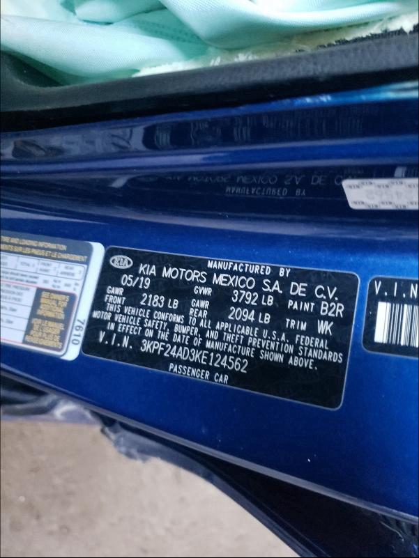 Photo 10 from auction – 2019 KIA FORTE FE with VIN 3KPF24AD3KE124562