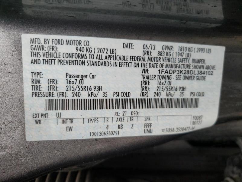 Photo 10 from auction – 2013 FORD FOCUS SE with VIN 1FADP3K28DL384102