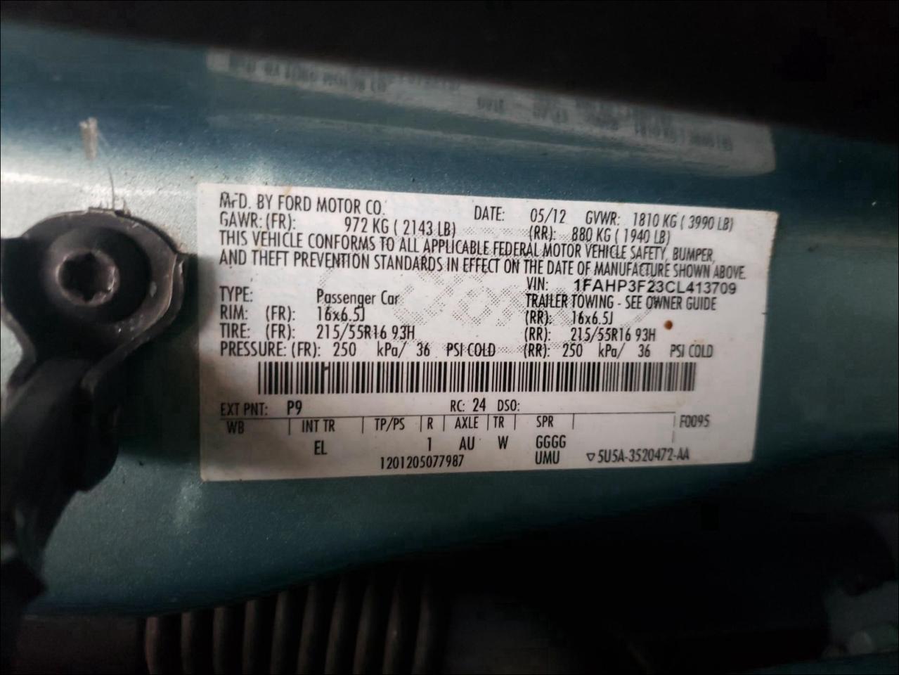 Photo 10 from auction – 2012 FORD FOCUS SE with VIN 1FAHP3F23CL413709