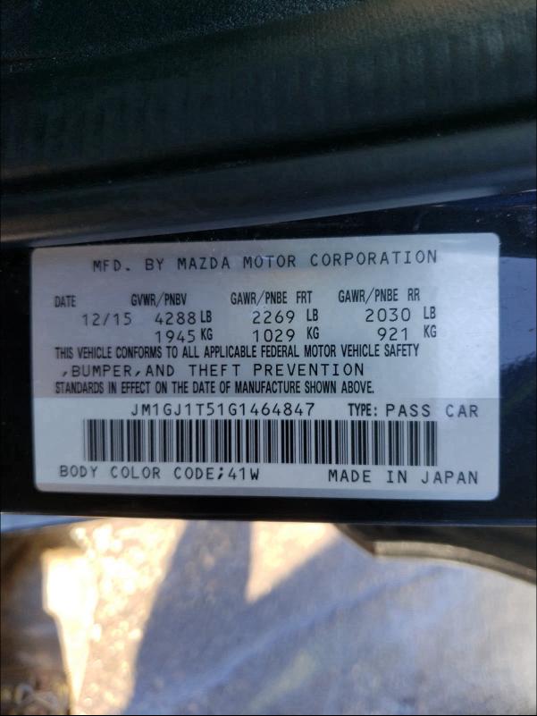 Photo 10 from auction – 2016 MAZDA 6 TOURING with VIN JM1GJ1T51G1464847