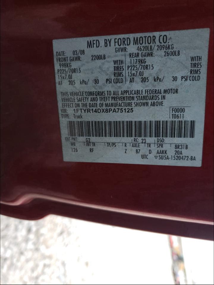 Photo 10 from auction – 2008 FORD RANGER SUP with VIN 1FTYR14DX8PA75125