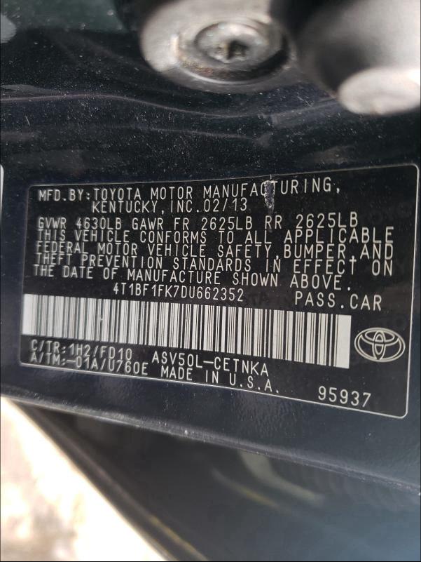 Photo 10 from auction – 2013 TOYOTA CAMRY L with VIN 4T1BF1FK7DU662352