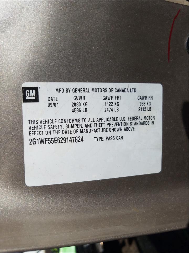 Photo 10 from auction – 2002 CHEVROLET IMPALA with VIN 2G1WF55E629147824