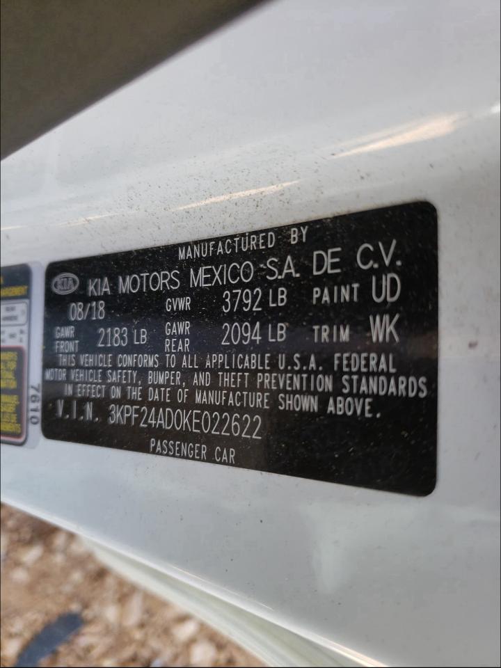 Photo 10 from auction – 2019 KIA FORTE FE with VIN 3KPF24AD0KE022622