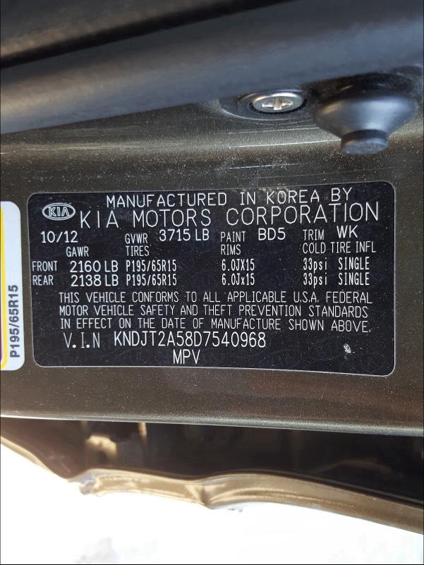 Photo 10 from auction – 2013 KIA SOUL with VIN KNDJT2A58D7540968