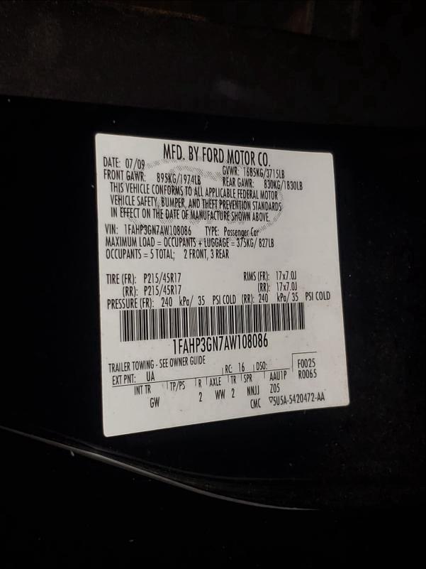 Photo 10 from auction – 2010 FORD FOCUS SES with VIN 1FAHP3GN7AW108086