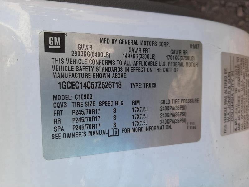 Photo 10 from auction – 2007 CHEVROLET SILVERADO with VIN 1GCEC14C57Z526718