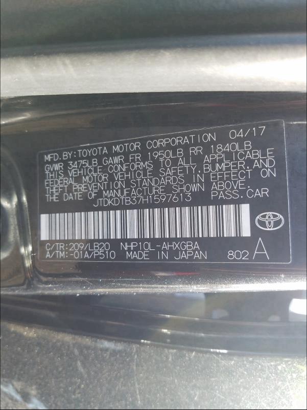 Photo 10 from auction – 2017 TOYOTA PRIUS C with VIN JTDKDTB37H1597613