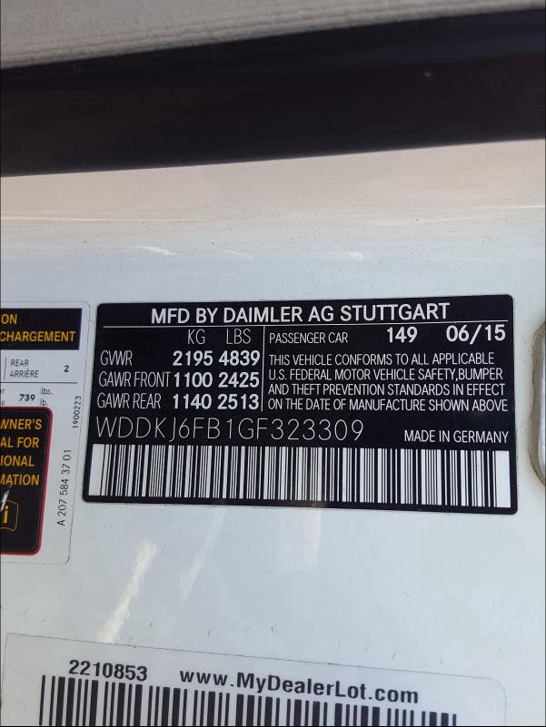 Photo 10 from auction – 2016 MERCEDES-BENZ E 400 with VIN WDDKJ6FB1GF323309