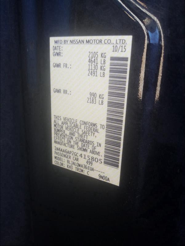 Photo 10 from auction – 2016 NISSAN MAXIMA 3.5 with VIN 1N4AA6AP2GC415805