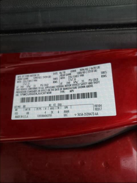 Photo 10 from auction – 2018 FORD ESCAPE SE with VIN 1FMCU0GDXJUC87458