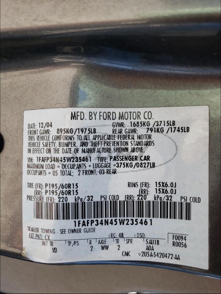Photo 10 from auction – 2005 FORD FOCUS ZX4 with VIN 1FAFP34N45W235461