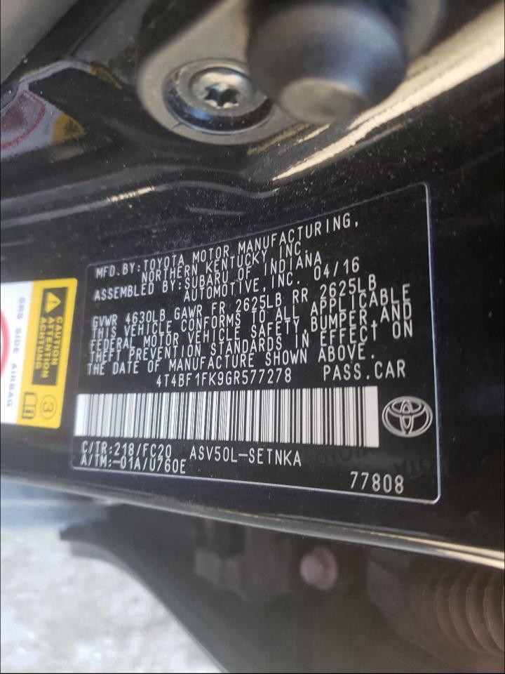 Photo 10 from auction – 2016 TOYOTA CAMRY LE with VIN 4T4BF1FK9GR577278