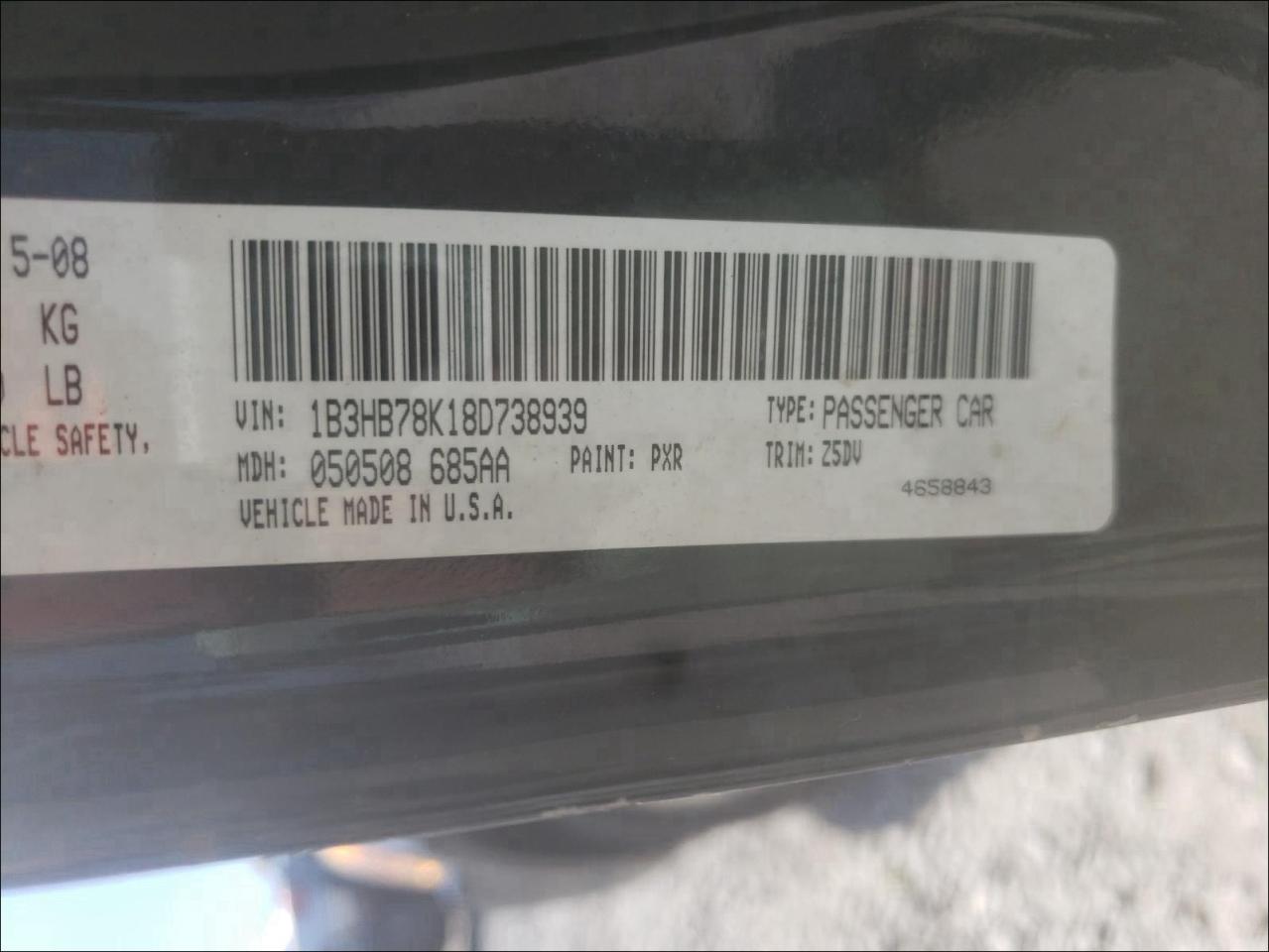 Photo 10 from auction – 2008 DODGE CALIBER R/ with VIN 1B3HB78K18D738939