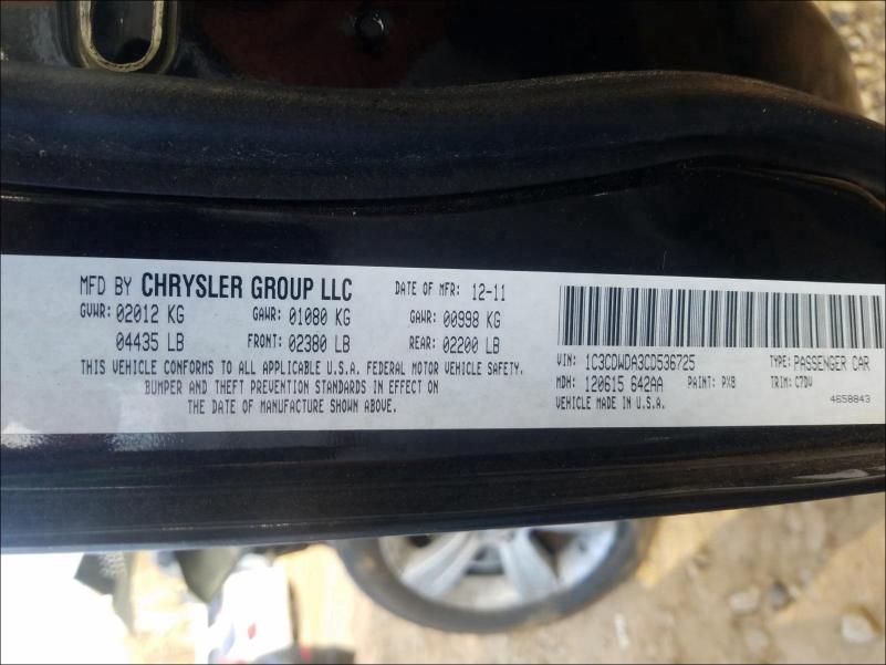 Photo 10 from auction – 2012 DODGE CALIBER SX with VIN 1C3CDWDA3CD536725