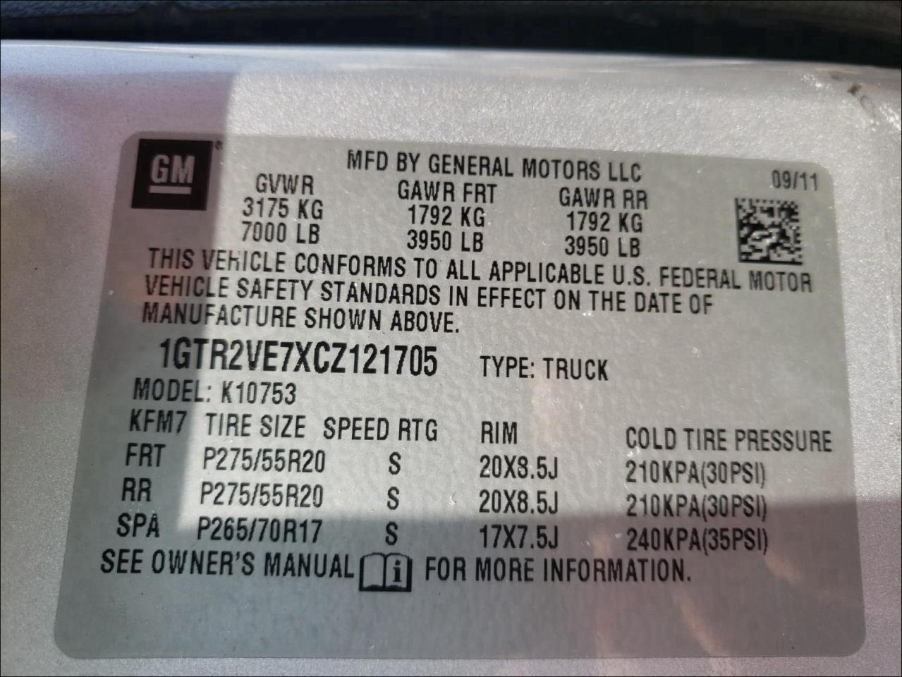 Photo 10 from auction – 2012 GMC SIERRA K15 with VIN 1GTR2VE7XCZ121705