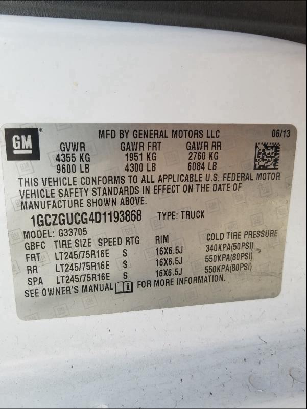 Photo 10 from auction – 2013 CHEVROLET EXPRESS G3 with VIN 1GCZGUCG4D1193868