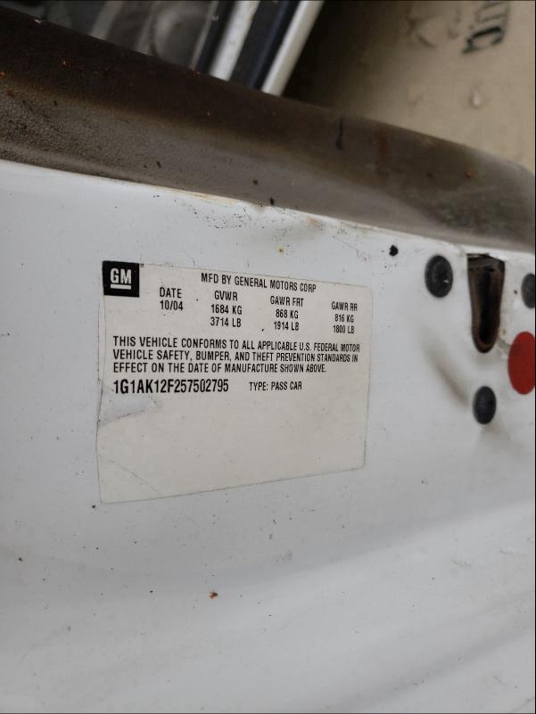 Photo 10 from auction – 2005 CHEVROLET COBALT with VIN 1G1AK12F257502795