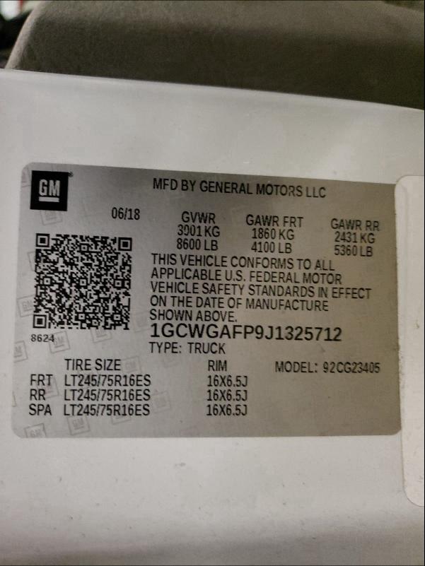 Photo 10 from auction – 2018 CHEVROLET EXPRESS G2 with VIN 1GCWGAFP9J1325712