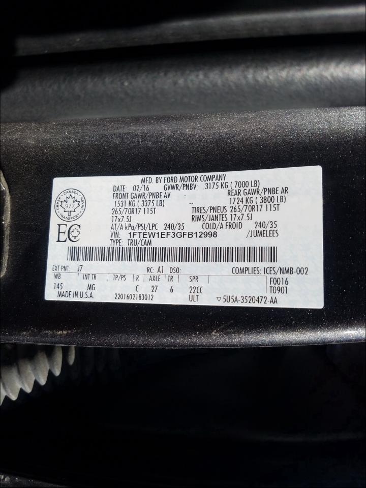 Photo 10 from auction – 2016 FORD F150 SUPER with VIN 1FTEW1EF3GFB12998