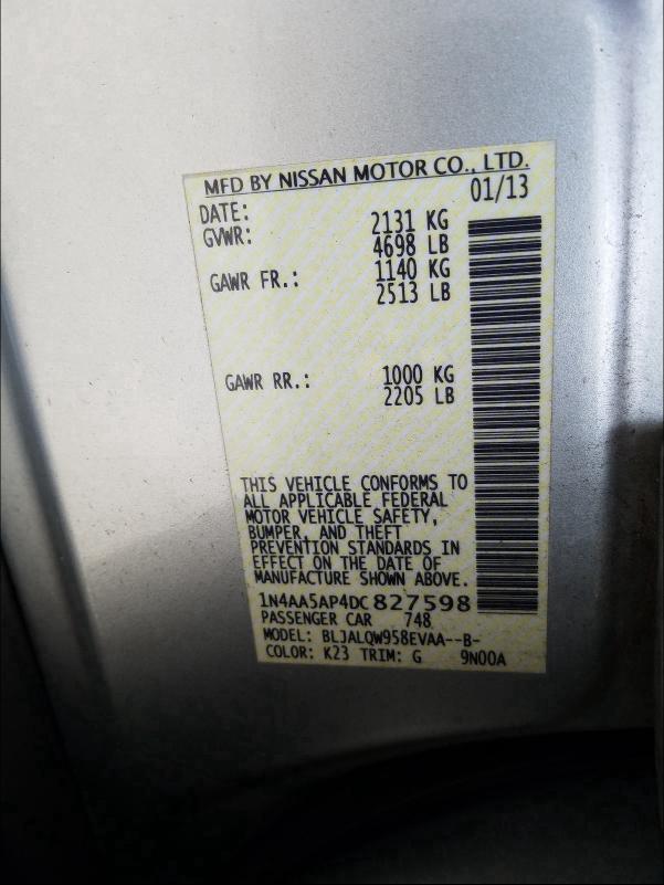 Photo 10 from auction – 2013 NISSAN MAXIMA S with VIN 1N4AA5AP4DC827598