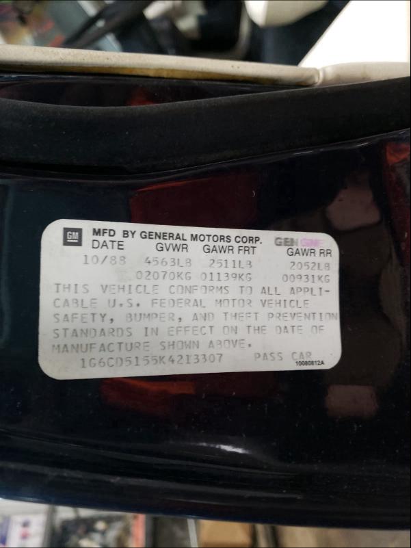 Photo 10 from auction – 1989 CADILLAC DEVILLE with VIN 1G6CD5155K4213307