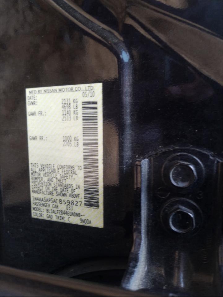 Photo 10 from auction – 2010 NISSAN MAXIMA S with VIN 1N4AA5AP5AC859827