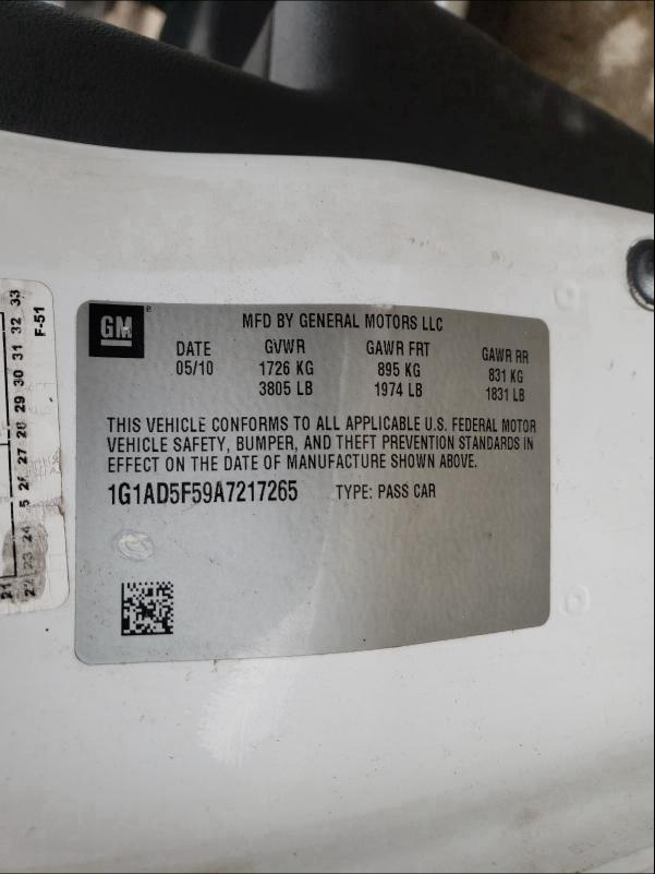 Photo 10 from auction – 2010 CHEVROLET COBALT 1LT with VIN 1G1AD5F59A7217265