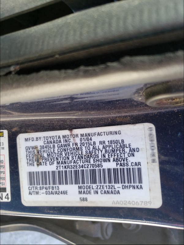 Photo 10 from auction – 2004 TOYOTA COROLLA MA with VIN 2T1KR32E34C270585