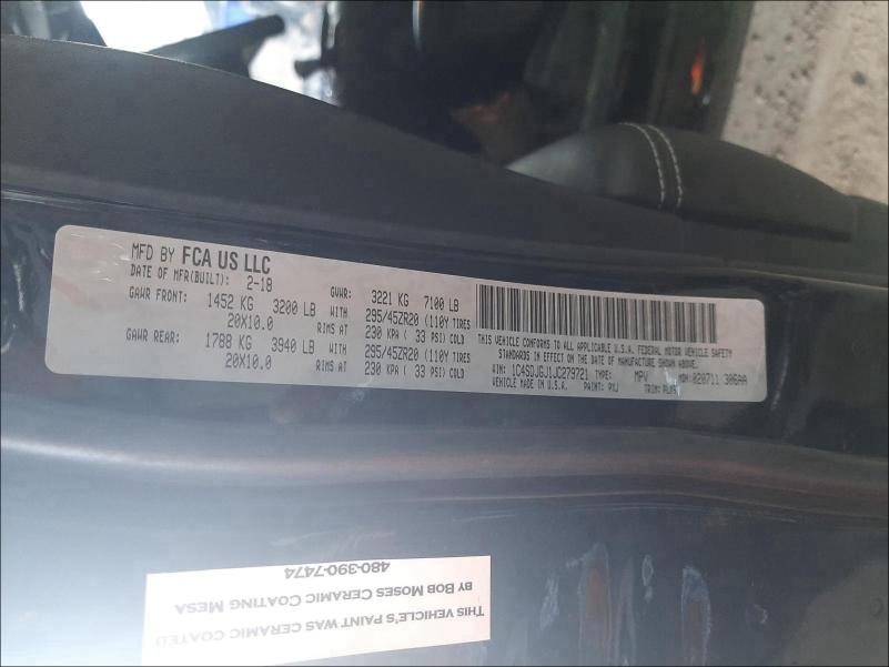 Photo 10 from auction – 2018 DODGE DURANGO SR with VIN 1C4SDJGJ1JC279721