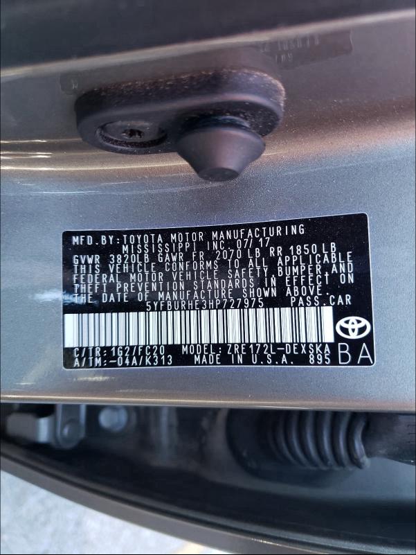 Photo 10 from auction – 2017 TOYOTA COROLLA L with VIN 5YFBURHE3HP727975