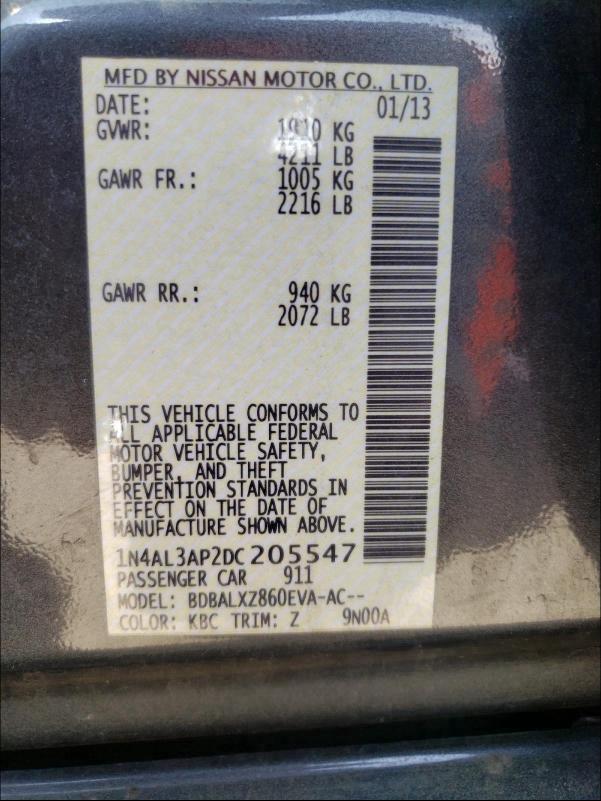 Photo 10 from auction – 2013 NISSAN ALTIMA 2.5 with VIN 1N4AL3AP2DC205547