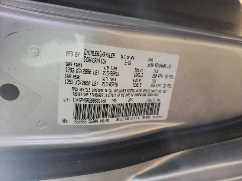 Photo 10 from auction – 2006 DODGE CARAVAN SX with VIN 1D4GP45R26B661408