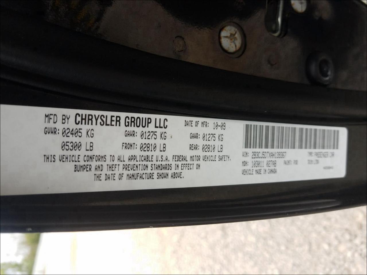 Photo 10 from auction – 2010 DODGE CHALLENGER with VIN 2B3CJ5DTXAH139367