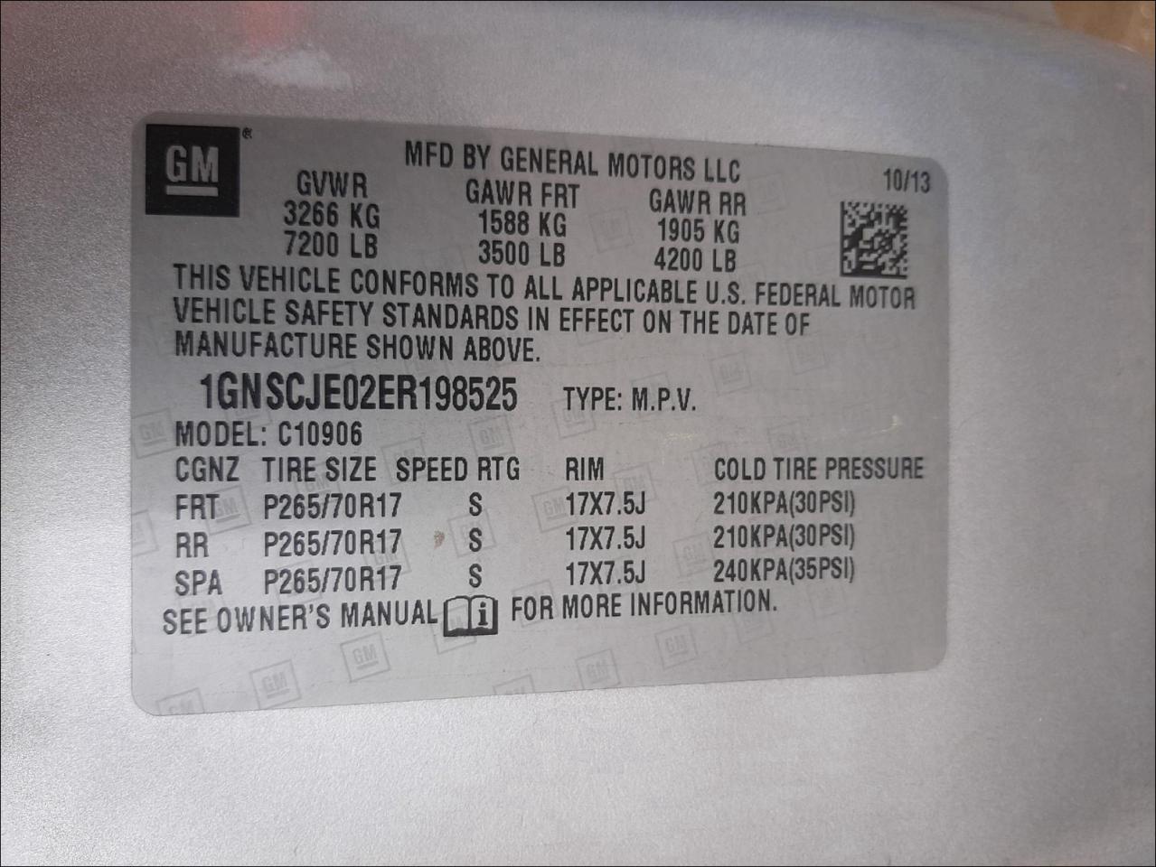 Photo 10 from auction – 2014 CHEVROLET SUBURBAN C with VIN 1GNSCJE02ER198525