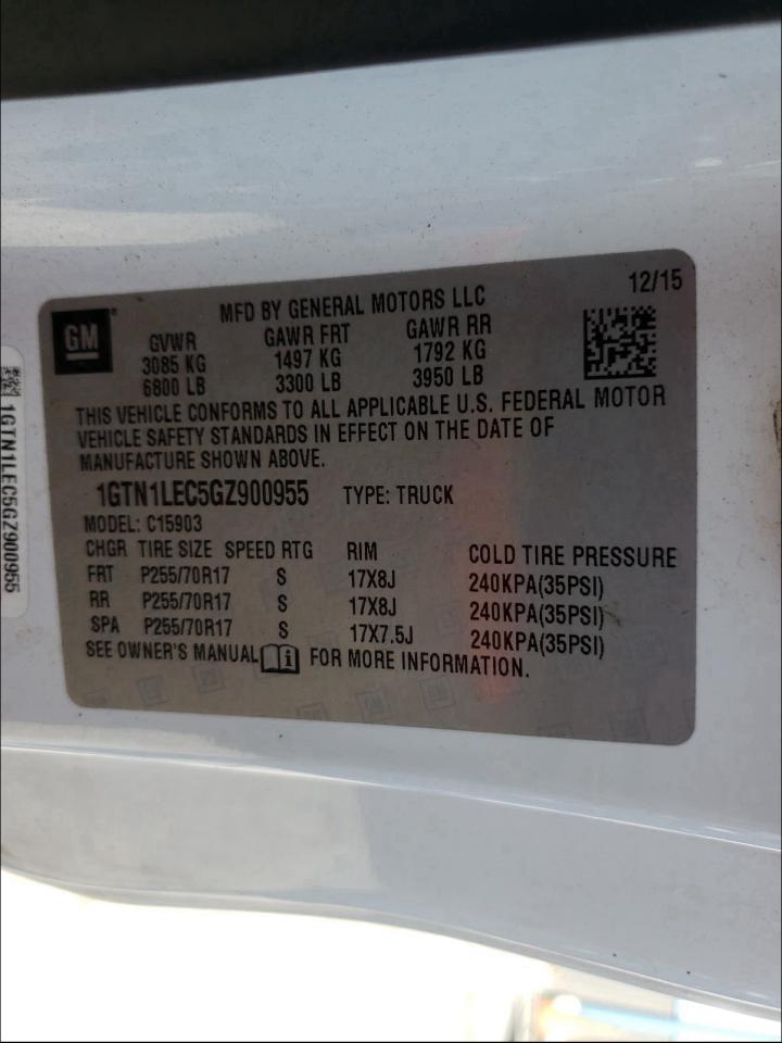 Photo 10 from auction – 2016 GMC SIERRA with VIN 1GTN1LEC5GZ900955