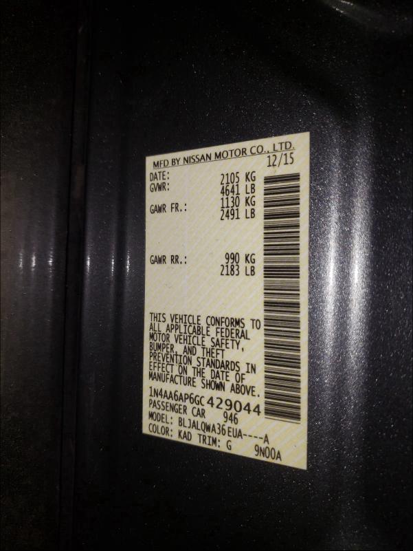 Photo 10 from auction – 2016 NISSAN MAXIMA 3.5 with VIN 1N4AA6AP6GC429044