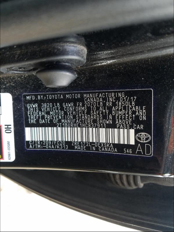 Photo 10 from auction – 2017 TOYOTA COR L/LE/L with VIN 2T1BURHE1HC837911