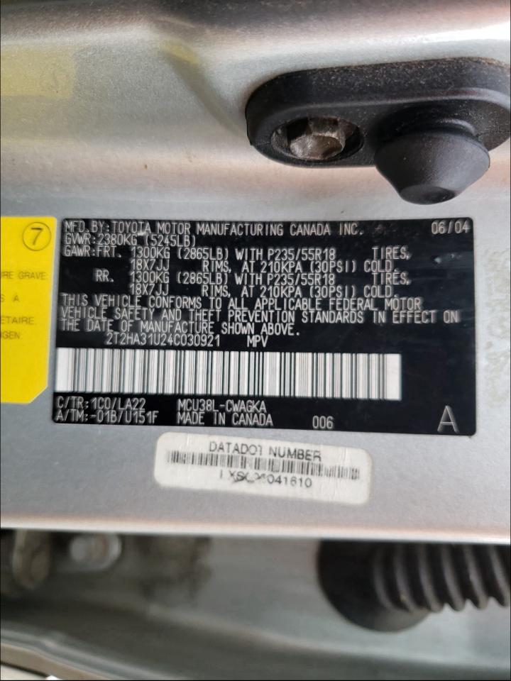Zdjęcie 10 z aukcji – 2004 LEXUS RX 330 z VIN 2T2HA31U24C030921