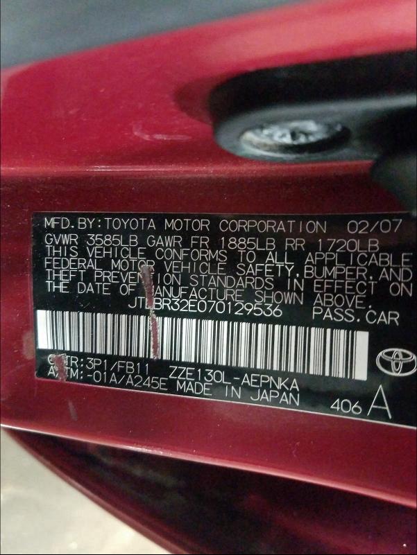 Photo 10 from auction – 2007 TOYOTA COROLLA CE with VIN JTDBR32E070129536