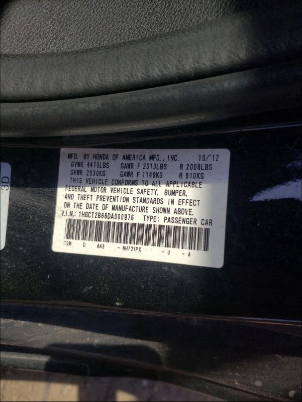 Photo 10 from auction – 2013 HONDA ACCORD EXL with VIN 1HGCT2B86DA000976