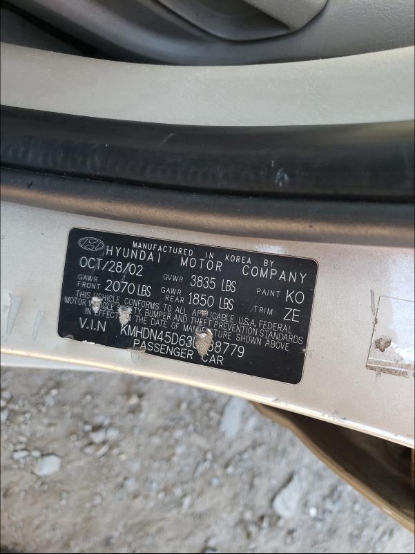 Photo 10 from auction – 2003 HYUNDAI ELANTRA GL with VIN KMHDN45D63U538779