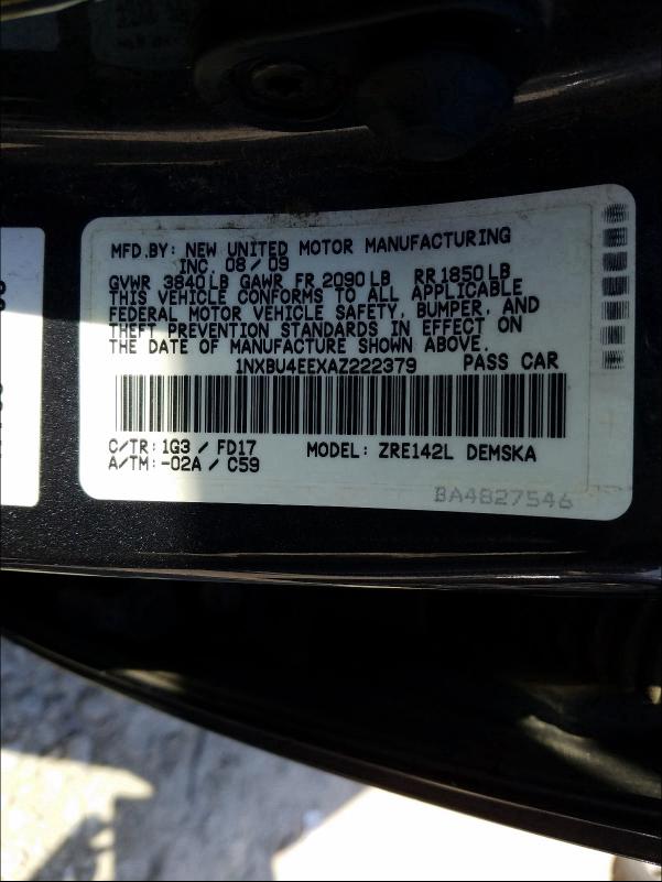 Photo 10 from auction – 2010 TOYOTA COROLLA LE with VIN 1NXBU4EEXAZ222379