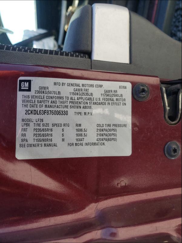 Zdjęcie 10 z aukcji – 2007 PONTIAC TORRENT z VIN 2CKDL63F876006330